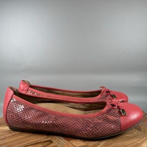Vionic Minna Ballet Flats Women 10 Pink Snakeskin Bow Comfort Cap Toe Shoes
